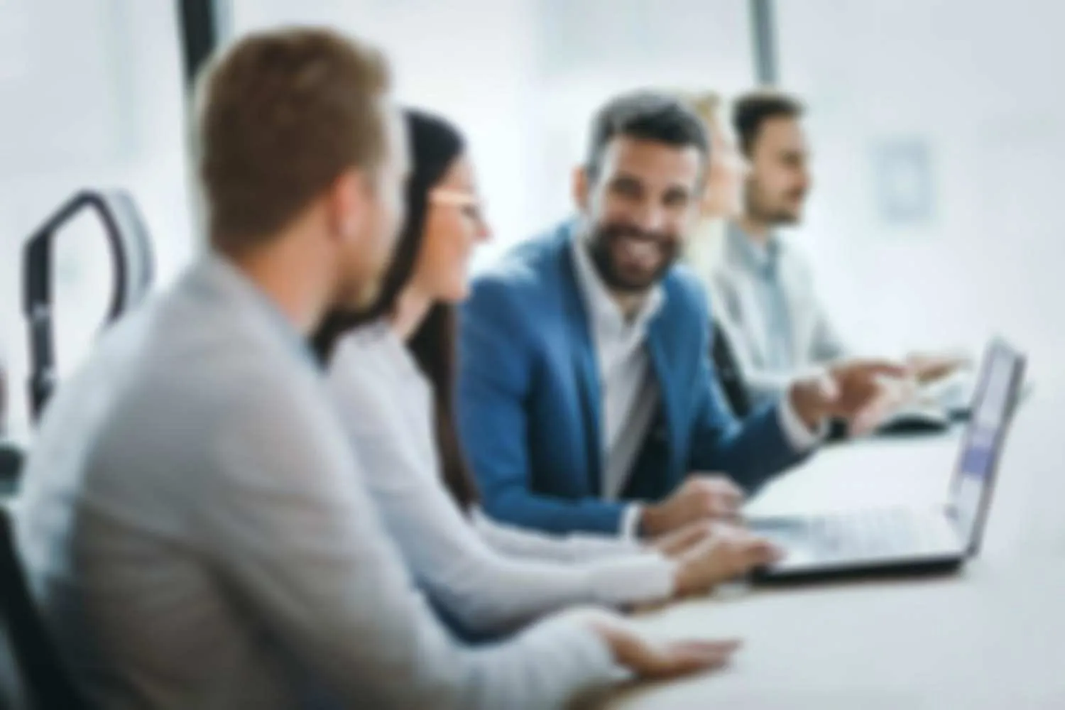Website speed optimization concept with blurred people discussing in background